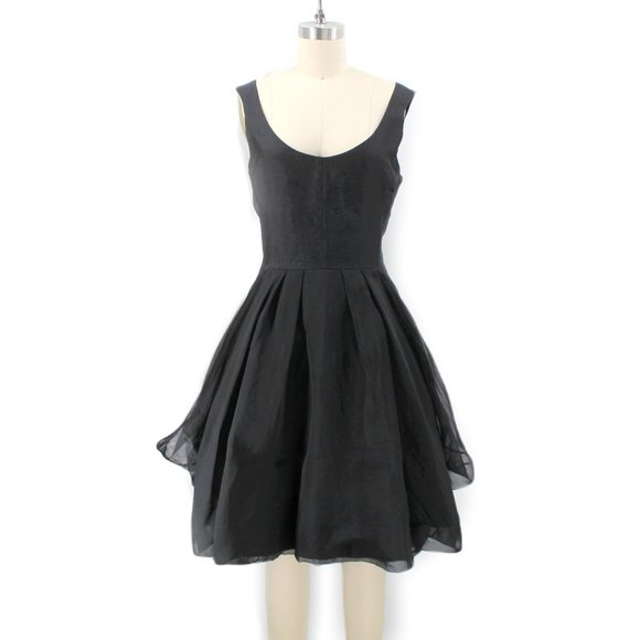GARY GRAHAM Black Silk Organza Fit Flare Cocktail Layered Dress Pockets USA SZ 6 - Picture 3 of 15